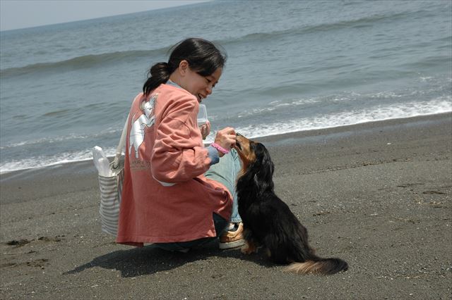 たくさん走ったね。ハイ、おりこうちゃん♪